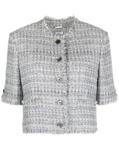 Thom Browne Cropped Silk Tweed Jacket - Grey