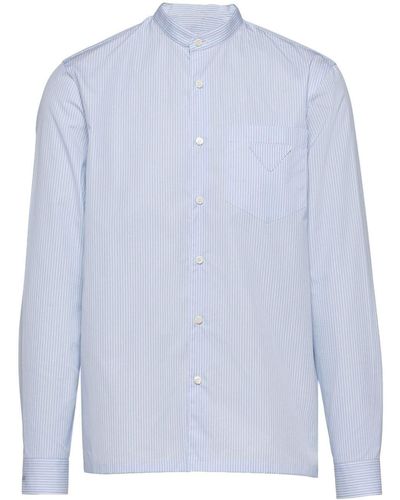 Prada Band-collar Striped Shirt - Blue
