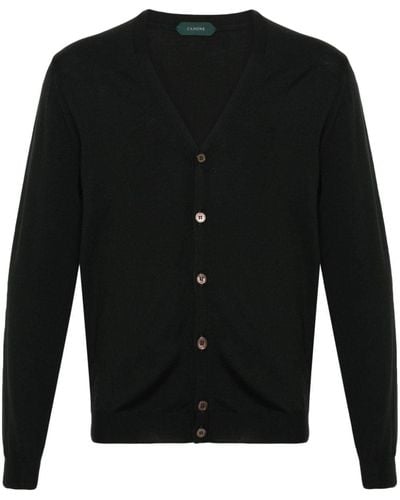 Zanone Fine-knit V-neck Cardigan - Black