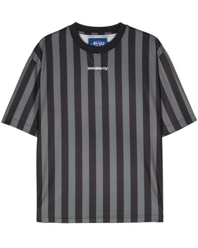 AWAKE NY Logo-embroidered striped T-shirt - Negro