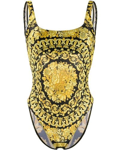 Versace Badeanzug mit "Barocco"-Print - Gelb