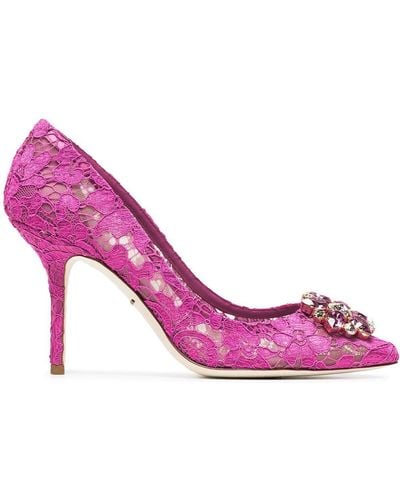 Dolce & Gabbana Pink Belucci 90 Lace Pumps With Crystals - Roze