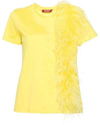 Max Mara Feather-detailing Cotton T-shirt - Yellow