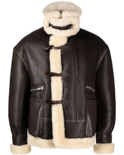 KENZO Shearling-trim toggle-fastening Leather Jacket - Black