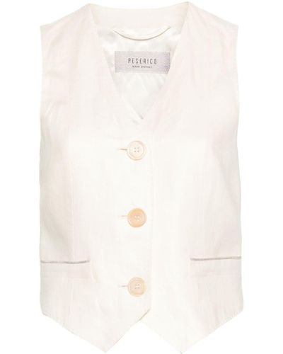 Peserico Bead-embellished Linen Waistcoat - White
