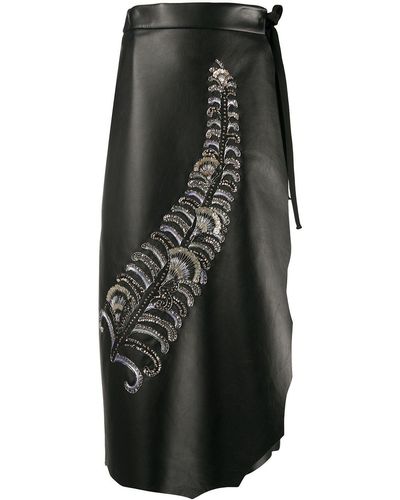 Prada Sequin Embroidered Feather Motif Skirt - Black