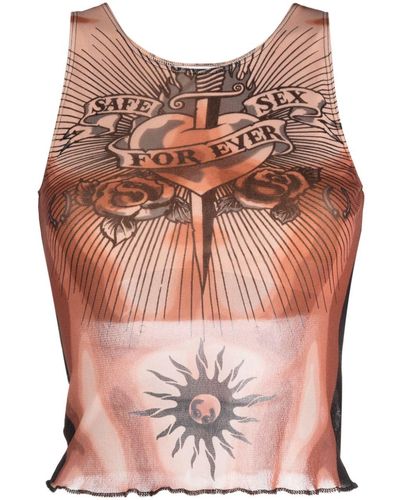 Jean Paul Gaultier Semi-sheer Tattoo-print Top - Pink