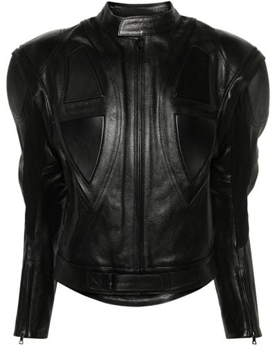 David Koma Panelled Leather Biker Jacket - Black