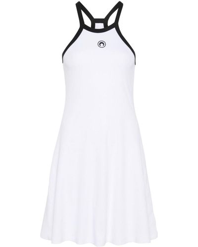 Marine Serre Vestido corto con bordado Crescent Moon - Blanco