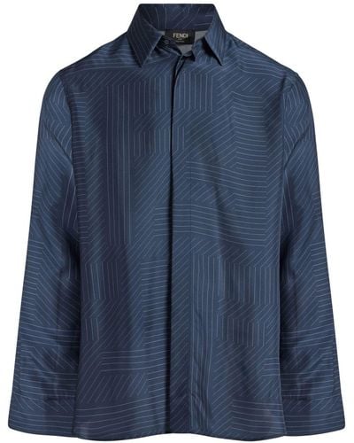 Fendi Ff-motif Striped Cotton Shirt - Blue