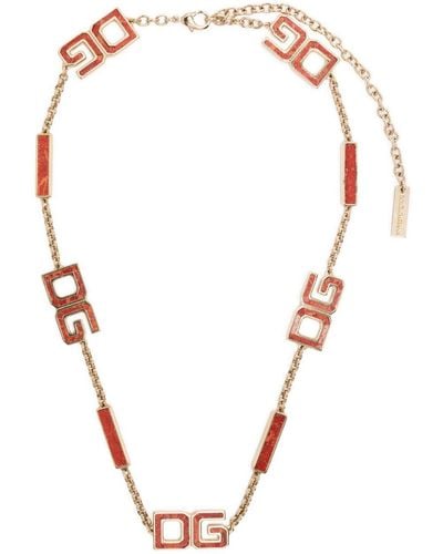 Dolce & Gabbana Logo-plaque Chain-link Necklace - Orange