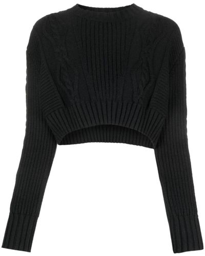Patrizia Pepe Cropped Cable-knit Sweater - Black