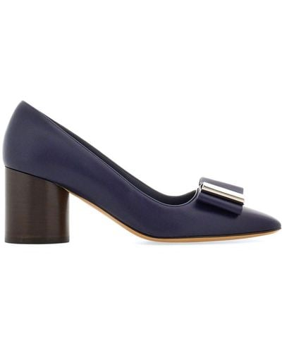 Ferragamo Double-bow 60mm Leather Court Shoes - Blue