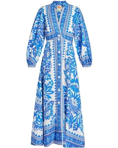 FARM Rio Floral-print Linen Maxi Dress - Blue