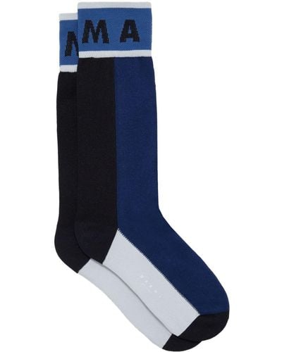 Marni Logo-intarsia Colour-block Socks - Blue