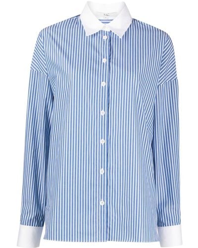 Tibi Gabe Striped Cotton Shirt - Blue