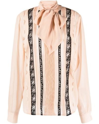 P.A.R.O.S.H. Attached-scarf Floral-lace Blouse - Pink
