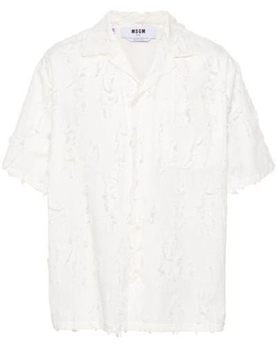 MSGM Logo-tag Textured-finish Shirt - White