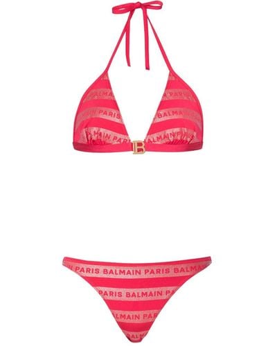 Balmain Triangel-Bikini mit Logo - Pink