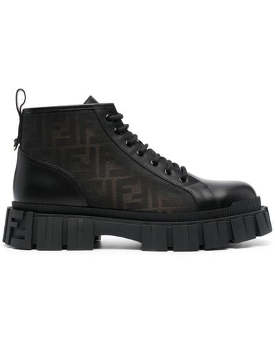 Fendi Ff-jacquard Leather Boots - Black