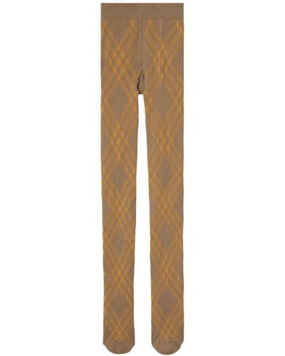 Burberry Check-pattern Wool-blend Tights - Natural