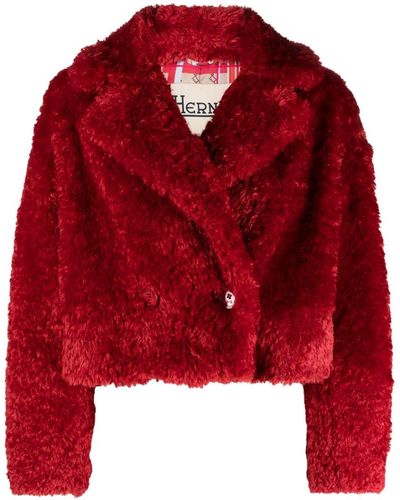 Herno Cropped Faux Fur Double-breasted Jacket - Red