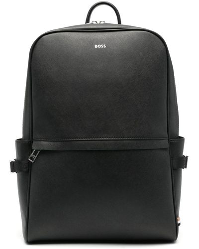 BOSS Logo-print Leather Backpack - Black