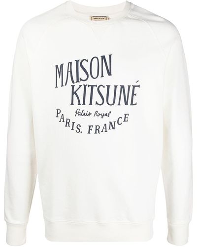 Maison Kitsuné Logo Print Cotton Sweatshirt - White