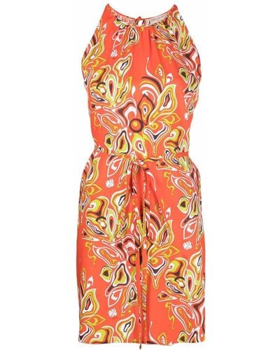 Emilio Pucci Africana Abstract-print Tied Waist Dress - Orange