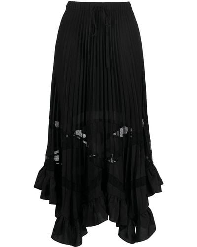 Claudie Pierlot Asymmetric Hem Pleated Skirt - Black
