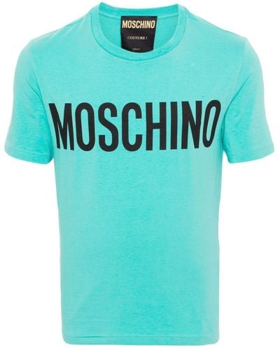 Moschino T-shirt en coton mélangé à logo imprimé - Bleu
