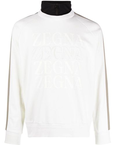 Zegna Logo-print Funnel-neck Sweatshirt - White