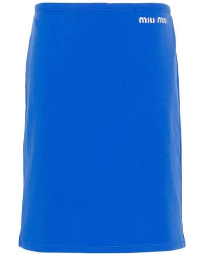 Miu Miu Falda de tubo con logo bordado - Azul