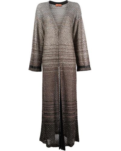 Missoni Sequin-embellished Striped Cardi-coat - Gray