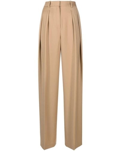 Theory Pleated Virgin Wool High-waisted Pants - Natural