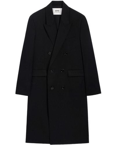 Ami Paris Double-breasted Virgin Wool Coat - Black
