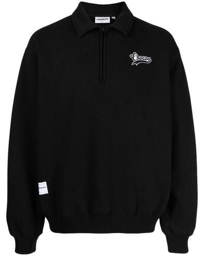 Chocoolate Logo-embroidered Polo-collar Sweatshirt - Black