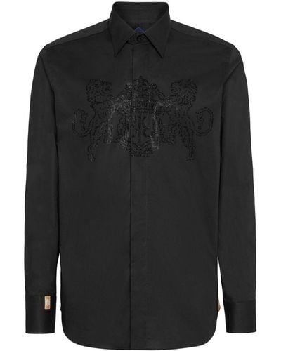 Billionaire Monogram-embroidered Cotton Shirt - Black