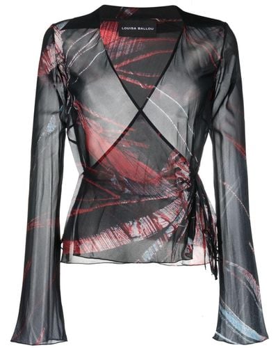Louisa Ballou Abstract-pattern Stretch-silk Wrap Blouse - Black