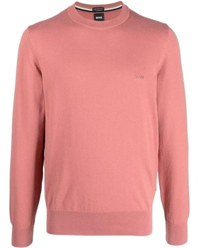 BOSS Logo-embroidered Cotton Sweatshirt - Pink