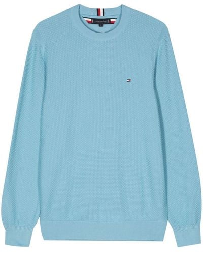 Tommy Hilfiger Embroidered-logo Honeycomb Knit Sweater - Blue