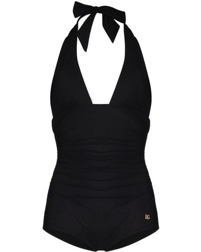 Dolce & Gabbana Deep V-neck Halterneck Swimsuit - Women's - Elastane/polyamide - Black