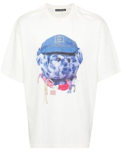 Acne Studios T-Shirt mit Teddy-Gesicht - Blau