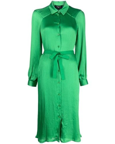 Paule Ka Long-sleeve Belted Shirt Dress - Green