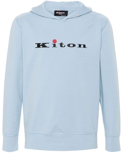 Kiton Hoodie en coton mélangé à logo imprimé - Bleu