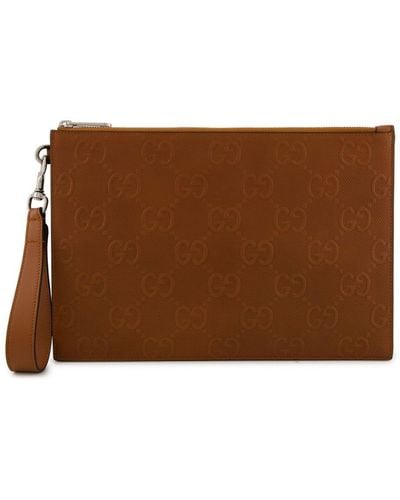 Gucci GG Embossed Leather Pouch - Brown