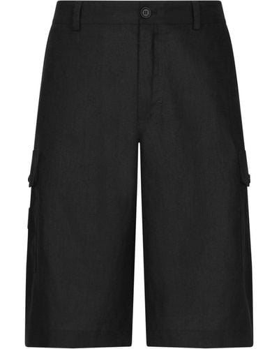Dolce & Gabbana Straight-leg Linen Cargo Shorts - Black