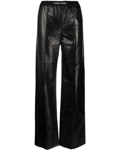 Tom Ford Logo-waistband Leather Trousers - Black