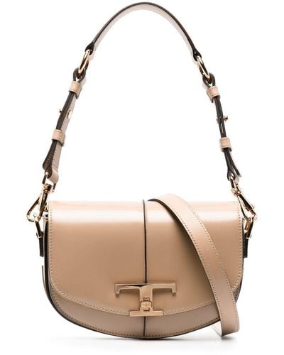 Tod's T-plaque Leather Tote Bag - Natural