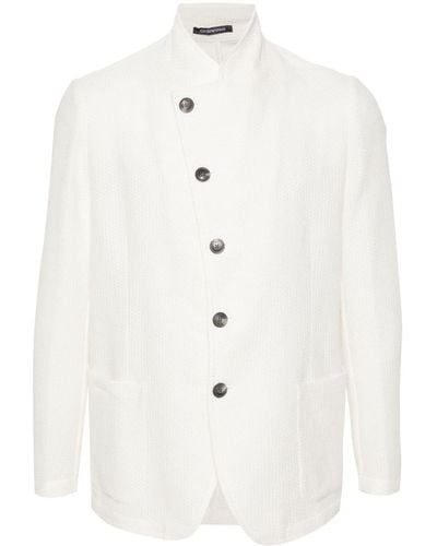Emporio Armani Veste en maille à simple boutonnage - Blanc